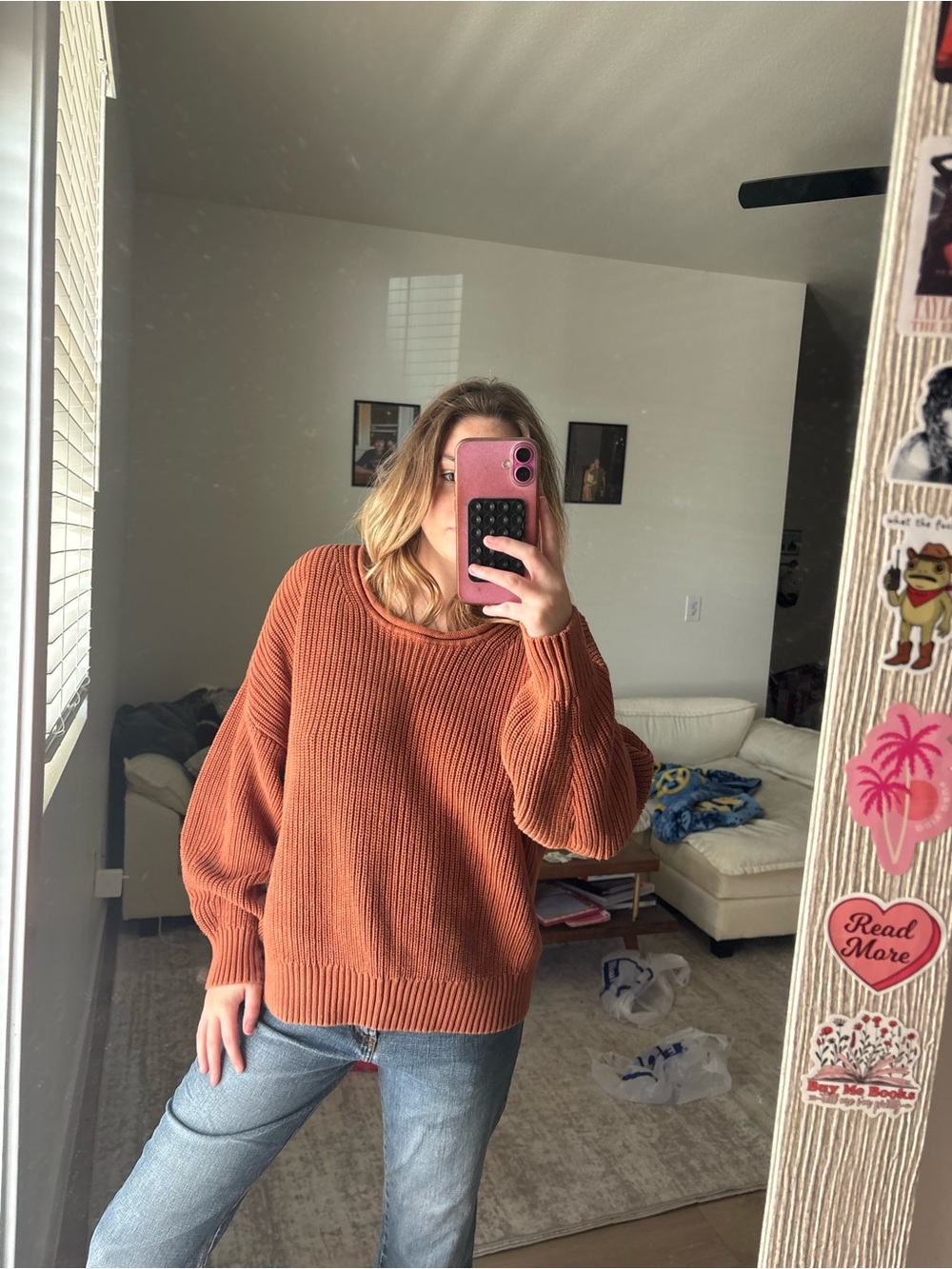 GAP Women's Burnt Orange Ribbed Crewneck Sweater